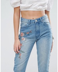 Boohoo Floral Embroidered Mom Jeans