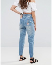 Boohoo Floral Embroidered Mom Jeans