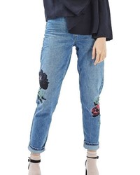 Topshop Floral Embroidered Mom Jeans