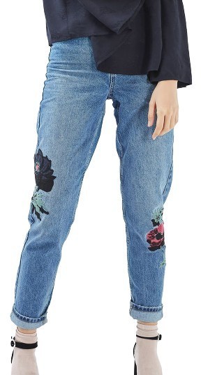 floral embroidered mom jeans