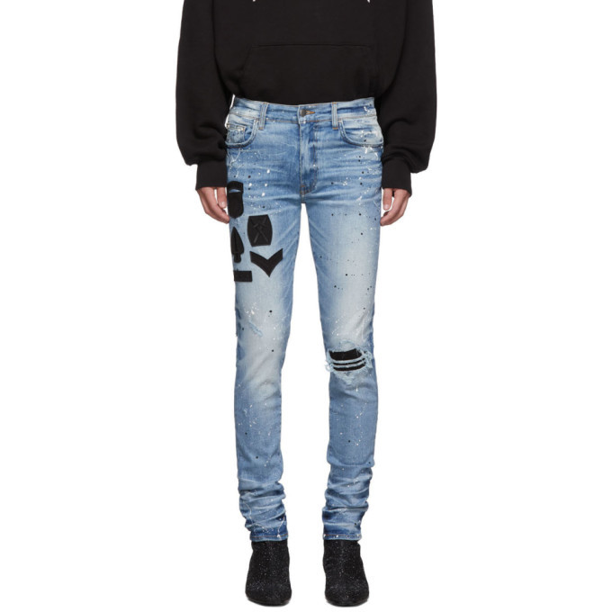 Amiri Indigo Painted Military Patch Jeans