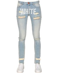 Off-White Destroyed Printed Cotton Denim Jeans
