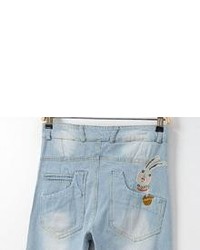 Rabbit Embroidered Denim Loose Pant