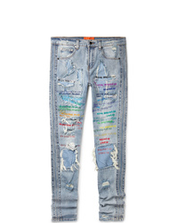 EV BRAVADO Skinny Fit Embellished Embroidered Distressed Denim Jeans