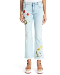 Stella McCartney Skinny Kick Botanical Embroidered Crop Jeans