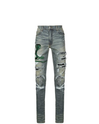 Amiri Snake Embroidered Distressed Jeans