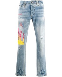 Philipp Plein Straight Leg Graffiti Jeans