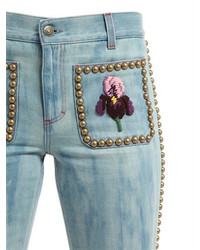 Gucci Studded Embroidered Flair Denim Jeans