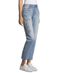 Current/Elliott The Crossover Floral Embroidered Jeans