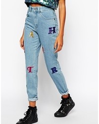 The Ragged Priest Mom Jeans With Sequin Party Hard Detail