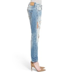 True Religion Brand Jeans Liv Embroidered Crop Boyfriend Skinny Jeans