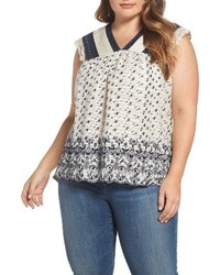 Lucky Brand Plus Size Embroidered Print Flutter Top