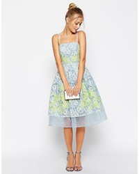 Asos Salon Premium Placed Lace And Applique Prom Dress With Organza Hem