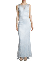 Light Blue Embroidered Lace Evening Dress