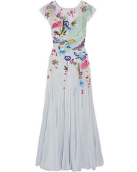 Temperley London Aura Embroidered Lace Tulle And Georgette Gown Sky Blue