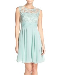 Adrianna Papell Embroidered Lace Illusion Yoke Fit Flare Dress