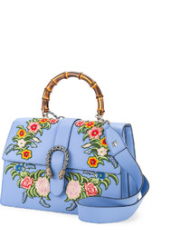 Gucci Blue Embroidered Dionysus Leather Shoulder Bag