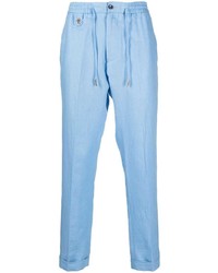 Light Blue Embroidered Linen Chinos