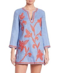 Light Blue Embroidered Linen Tunic
