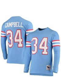 Mitchell & Ness Earl Campbell Light Blue Houston Oilers Throwback Retired Player Name Number Long Sleeve Top