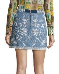 Alice + Olivia Riley Embroidered Chambray Mini Skirt