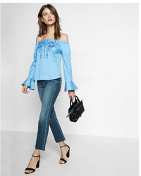 Express Bell Sleeve Off The Shoulder Embroidered Top