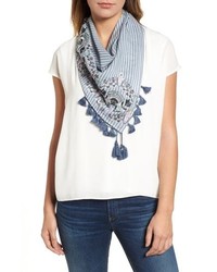 Light Blue Embroidered Scarf