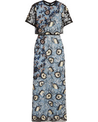 Light Blue Embroidered Sequin Maxi Dress
