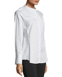 3.1 Phillip Lim Long Sleeve Button Front Poplin Shirt W Pearlescent Embroidery