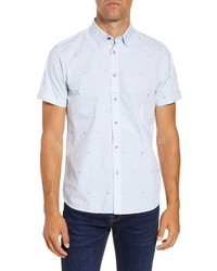 Ted Baker London Slim Fit Embroidered Short Sleeve Button Up Shirt