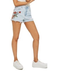 Topshop Petite Embroidered Mom Shorts