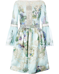 Marchesa Embroidered Flowers Gathered Dress