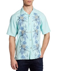 Tommy Bahama Aqua Splash Embroidered Short Sleeve Button Up Silk Camp Shirt
