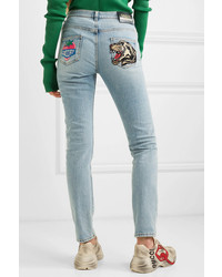Gucci Embroidered High Rise Skinny Jeans
