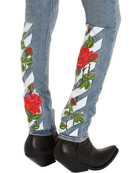 Off-White Skinny Roses Embroidered Denim Jeans