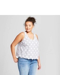 A New Day Plus Size 3d Striped Floral Print Shell Tank A New Day Bluewhite