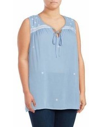 B Collection By Bobeau Plus Embroidered Tie Accented Top