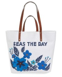 Tommy Bahama Athen Seas The Day Embroidered Straw Tote Blue