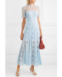 Costarellos Embroidered Swiss Dot Tulle Maxi Dress