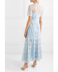 Costarellos Embroidered Swiss Dot Tulle Maxi Dress