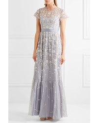 Needle & Thread Meadow Embroidered Tulle Gown Light Blue