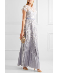 Needle & Thread Meadow Embroidered Tulle Gown Light Blue