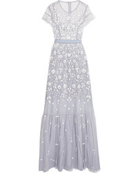 Needle & Thread Meadow Embroidered Tulle Gown Light Blue
