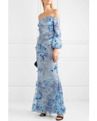 Marchesa Notte Off The Shoulder Med Appliqud And Embroidered Tulle Gown