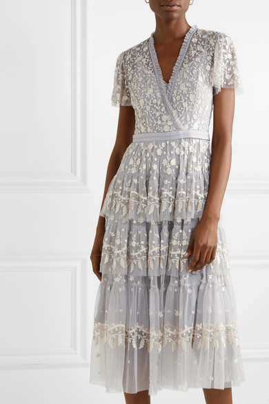 Needle Thread Angelica Tiered Embroidered Tulle Midi Dress 245 NET A PORTER.COM Lookastic