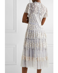 Needle & Thread Angelica Tiered Embroidered Tulle Midi Dress