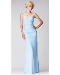 Mignon Beaded Illusion Strap Ruched Long Evening Dresses