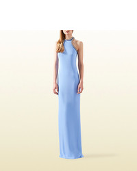 Gucci Blue Silk Gown With Crystal Tube Embroidery