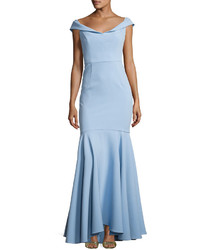 Milly Layla Stretch Crepe Mermaid Gown Blue