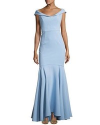 Milly Layla Stretch Crepe Mermaid Gown Blue